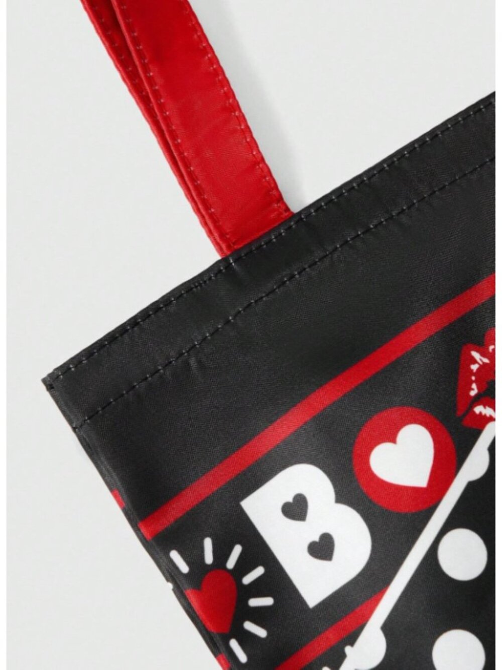 Betty Boop Foldable Reusable Shopping Bag Black with Red Hearts & Lips - Picture 6 of 6